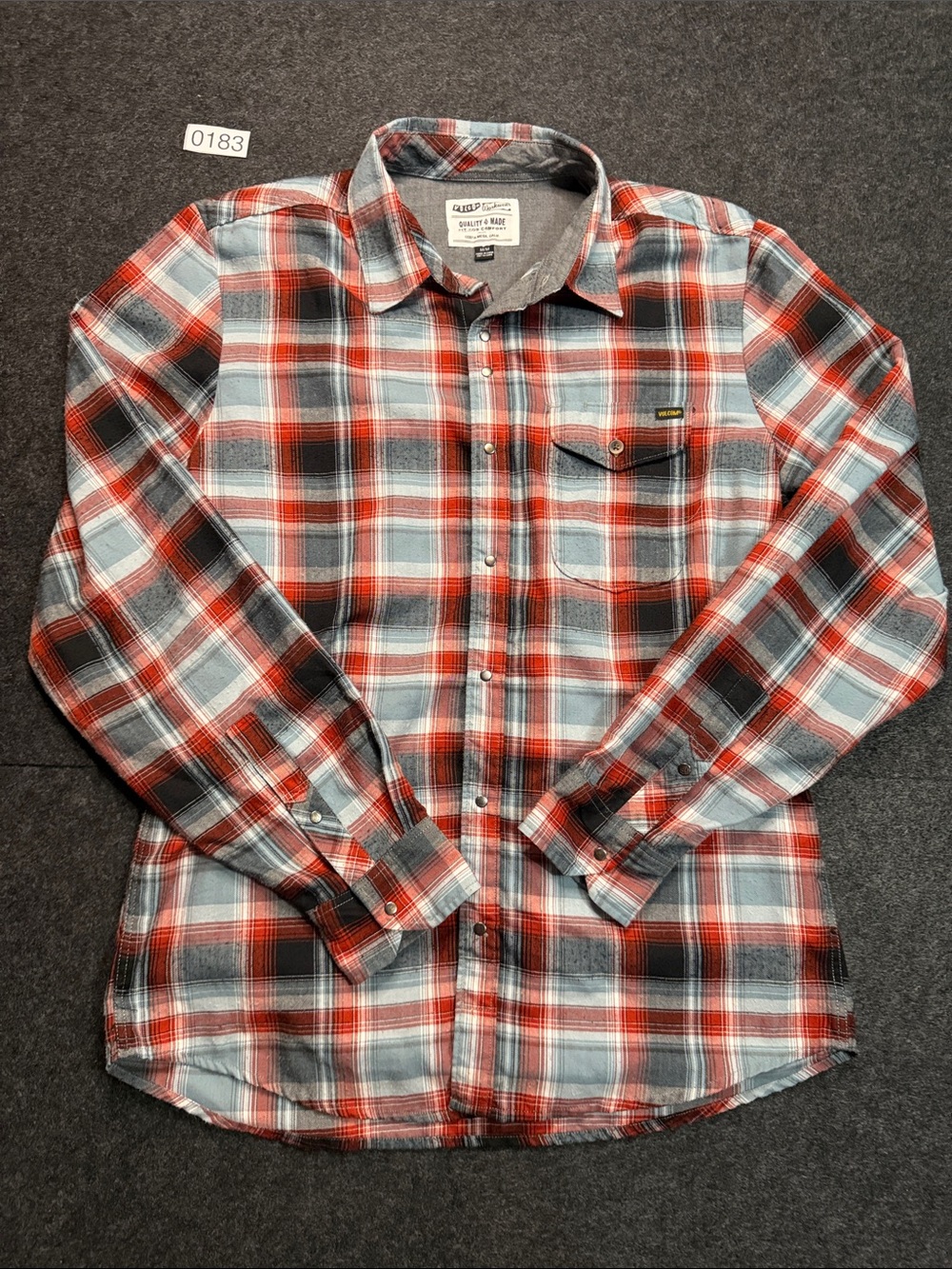 Volcom Red and Gray Plaid Long-Sleeve Button-Down Shirt
